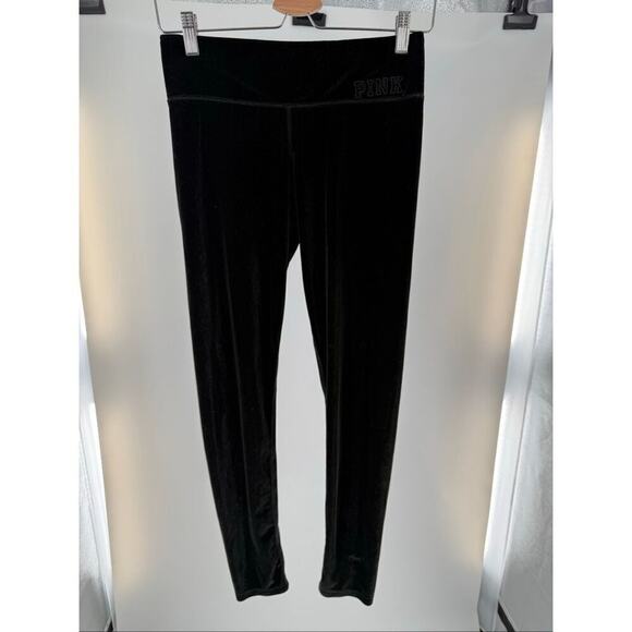 PINK Victoria's Secret Pants - Victoria's Secret PINK Deep Green Velvet Leggings Embroidered Logo Size Medium